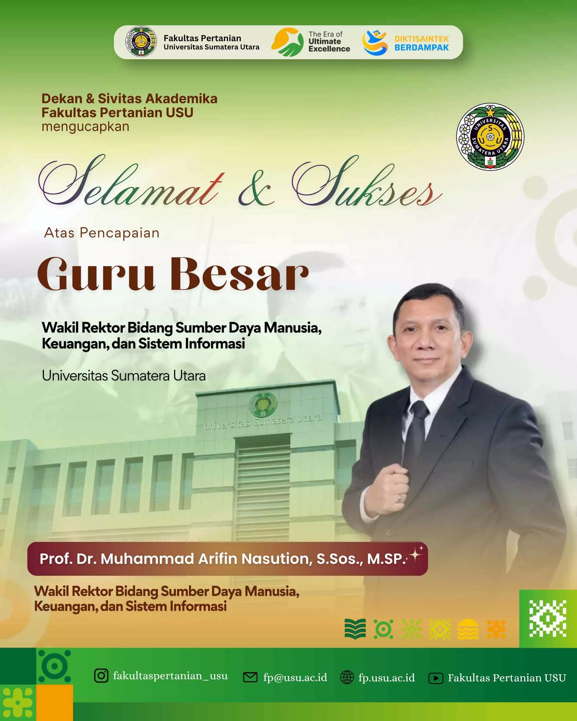 FP USU Dean and Academic Community Congratulate Prof. Dr. Muhammad Arifin Nasution on Professorship Achievement